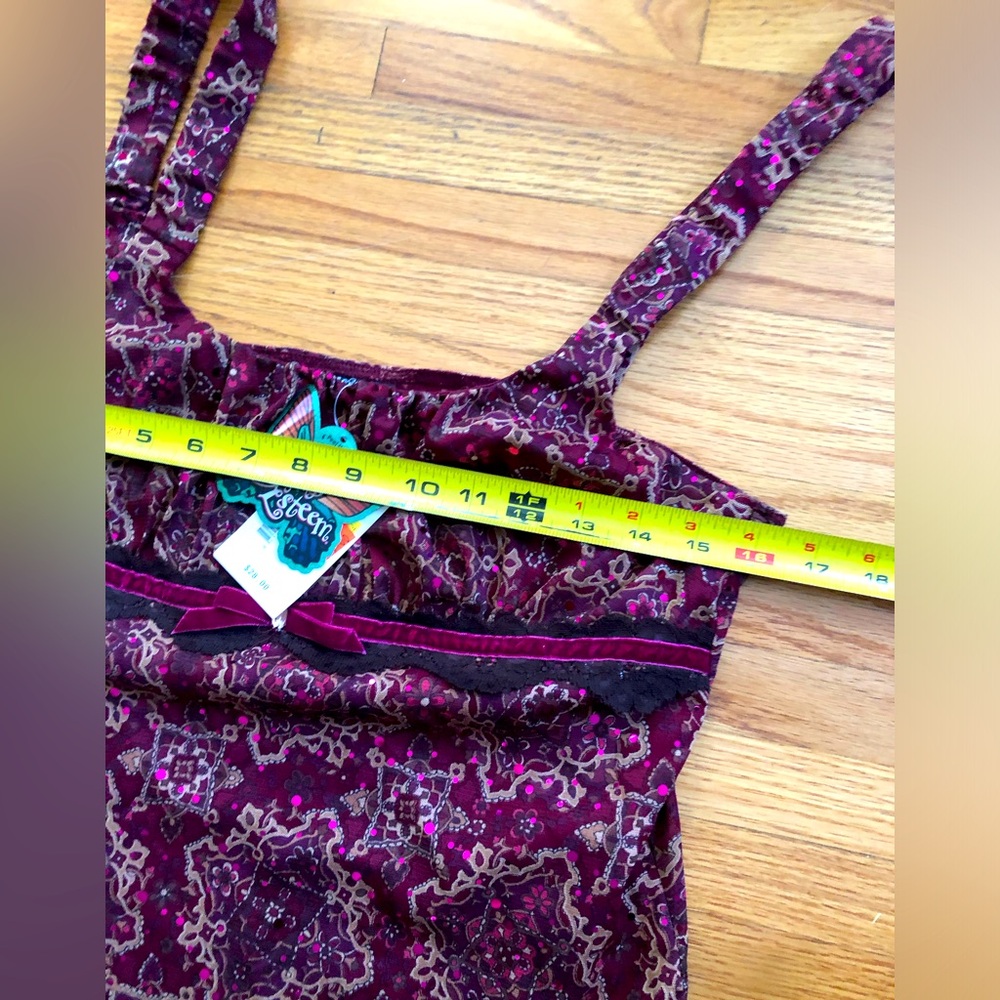 Burgundy Patterned Flat Strap Tank Top - - Picture 4 of 6